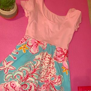 SOLID PINK AND PATTERNED SKIRT DRESS